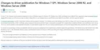 微软官宣:Win7将无法通过Windows Update下载驱动程序